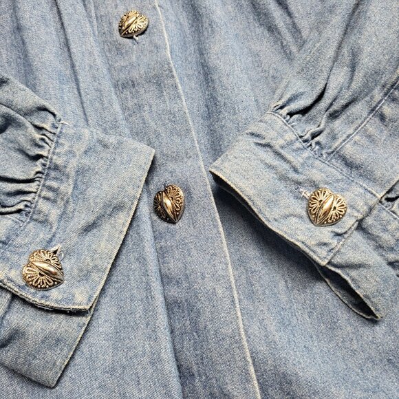 Vintage Gitano Denim Top Jean Shirt Womens 20W Heart Metal Buttons Long Sleeve - Picture 6 of 15
